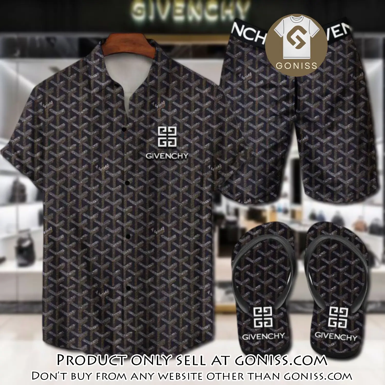 Givenchy flip flops and combo hawaii shirt shorts luxury brand summer outfit hsf219 gn0553399